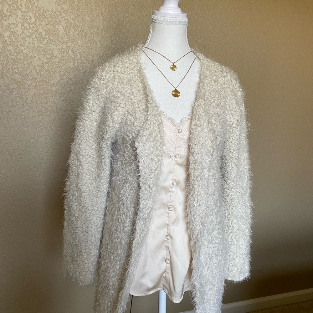 Ultra Soft Cream Plush Cardigan Sweater